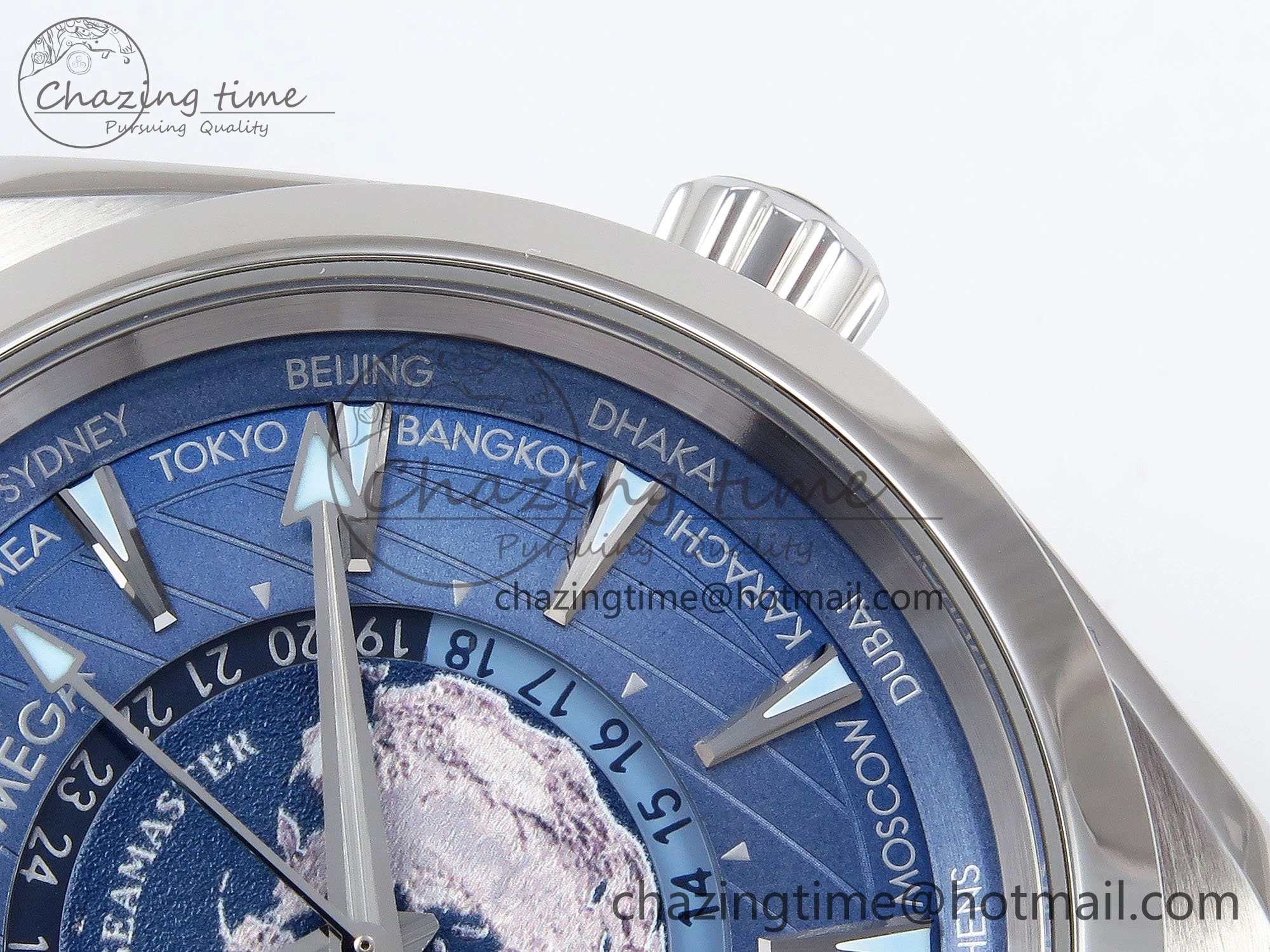 Aqua Terra GMT Worldtimer 43mm VSF 1:1 Best Edition Summer Blue Dial on Blue Rubber Strap A8938 Super Clone