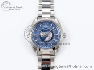 Aqua Terra GMT Worldtimer 43mm VSF 1:1 Best Edition Summer Blue Dial on SS Bracelet A8938 Super Clone