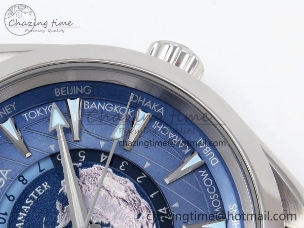 Aqua Terra GMT Worldtimer 43mm VSF 1:1 Best Edition Summer Blue Dial on SS Bracelet A8938 Super Clone