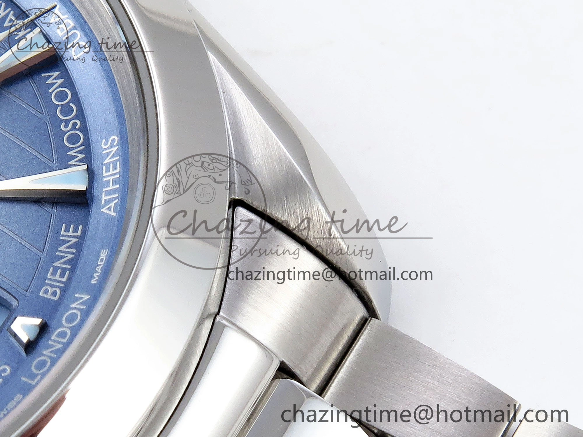 Aqua Terra GMT Worldtimer 43mm VSF 1:1 Best Edition Summer Blue Dial on SS Bracelet A8938 Super Clone