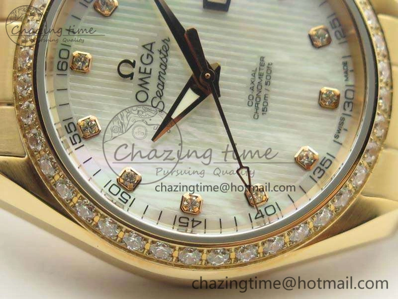 Aqua Terra Ladies 35mm RG V6F Best Edition White MOP Dial Diam On RG Bracelet A8520