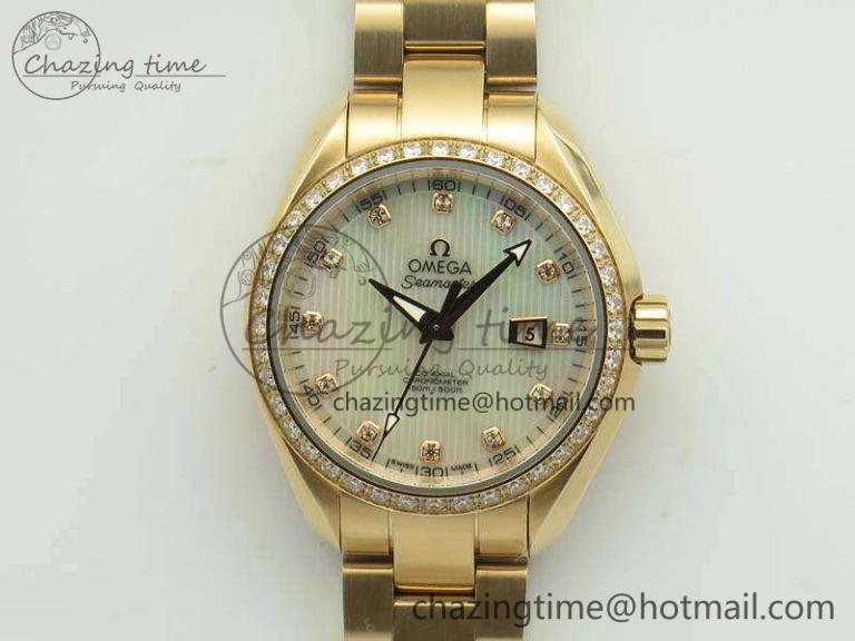 Aqua Terra Ladies 35mm RG V6F Best Edition White MOP Dial Diam On RG Bracelet A8520