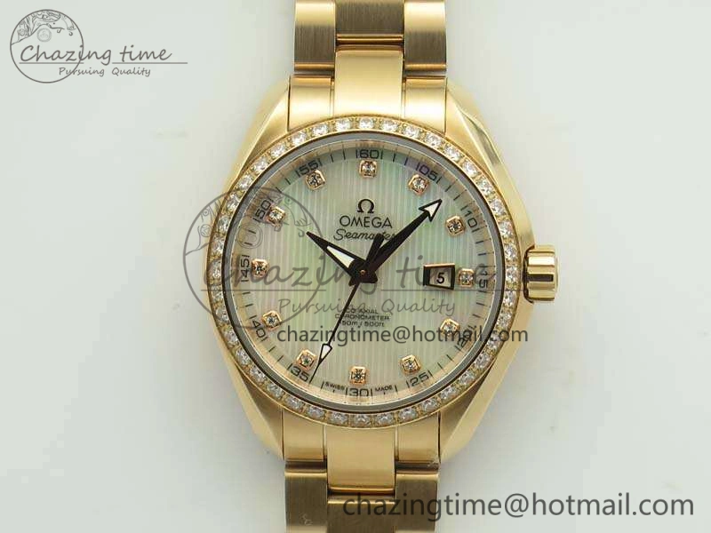 Aqua Terra Ladies 35mm RG V6F Best Edition White MOP Dial Diam On RG Bracelet A8520