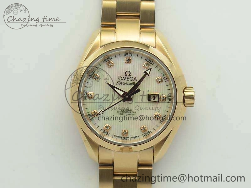 Aqua Terra Ladies 35mm RG V6F Best Edition White MOP Dial On RG Bracelet A8520