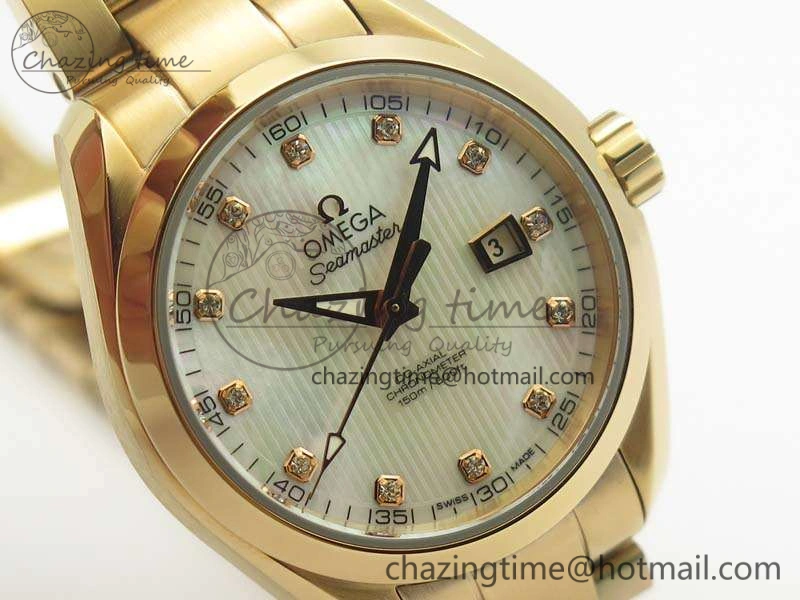 Aqua Terra Ladies 35mm RG V6F Best Edition White MOP Dial On RG Bracelet A8520