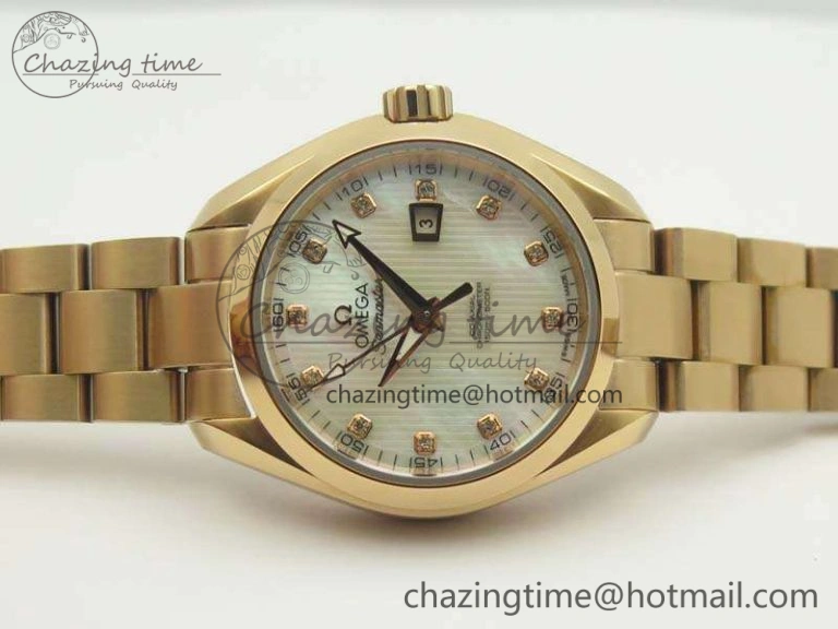 Aqua Terra Ladies 35mm RG V6F Best Edition White MOP Dial On RG Bracelet A8520