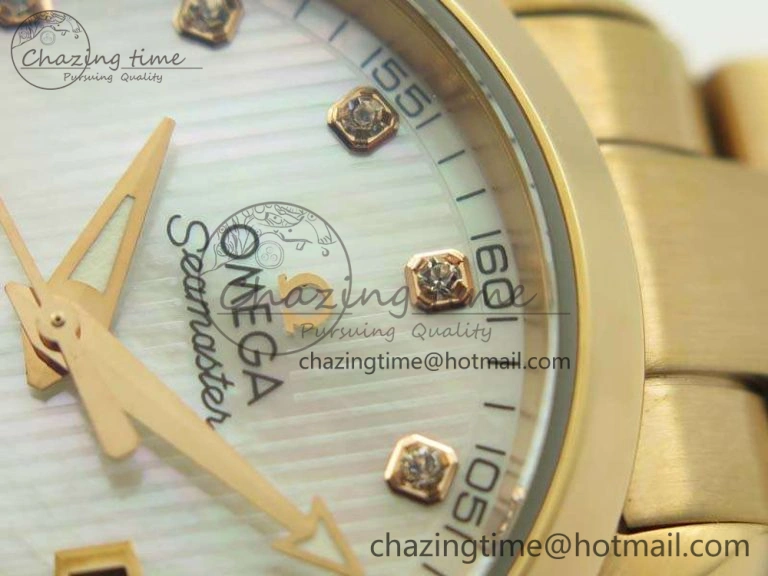 Aqua Terra Ladies 35mm RG V6F Best Edition White MOP Dial On RG Bracelet A8520