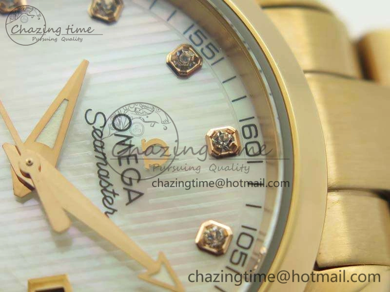 Aqua Terra Ladies 35mm RG V6F Best Edition White MOP Dial On RG Bracelet A8520
