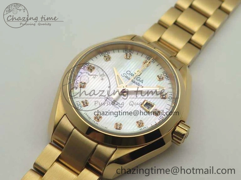Aqua Terra Ladies 35mm RG V6F Best Edition White MOP Dial On RG Bracelet A8520