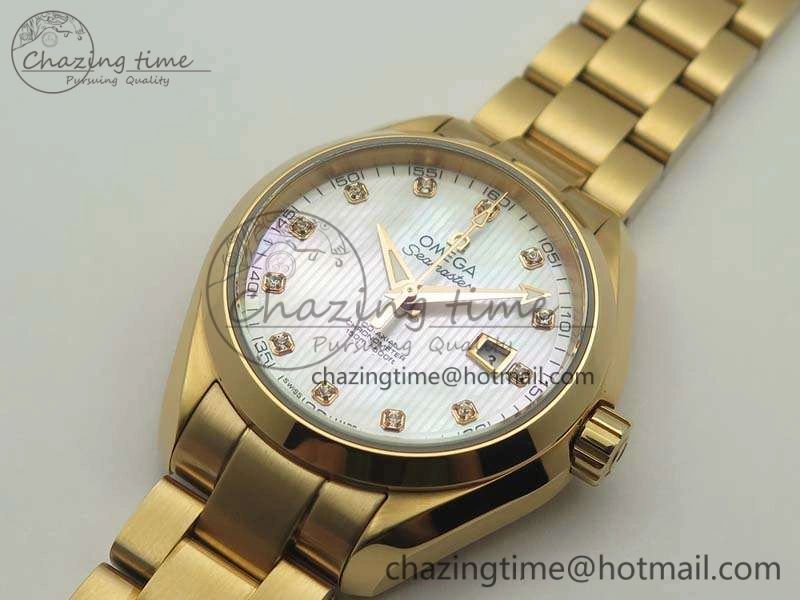 Aqua Terra Ladies 35mm RG V6F Best Edition White MOP Dial On RG Bracelet A8520