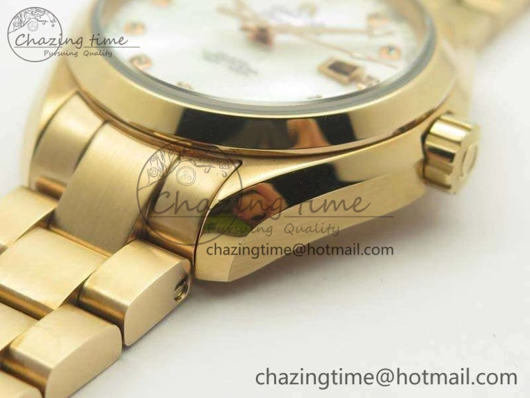 Aqua Terra Ladies 35mm RG V6F Best Edition White MOP Dial On RG Bracelet A8520
