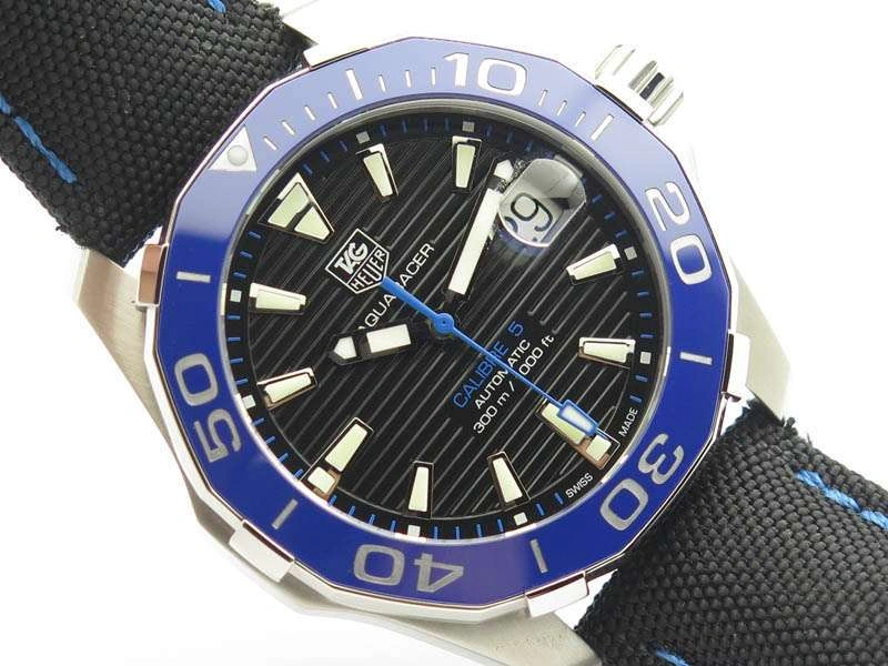AquaRacer Calibre 5 SS Blue Ceramic Bezel V6F 1:1 Best Edition Black Dial On Black Nylon Strap A2824