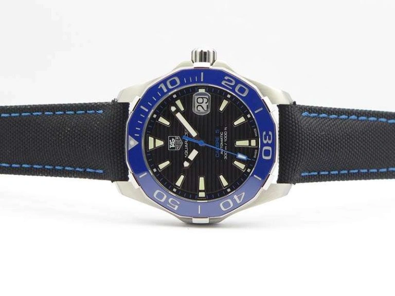 AquaRacer Calibre 5 SS Blue Ceramic Bezel V6F 1:1 Best Edition Black Dial On Black Nylon Strap A2824