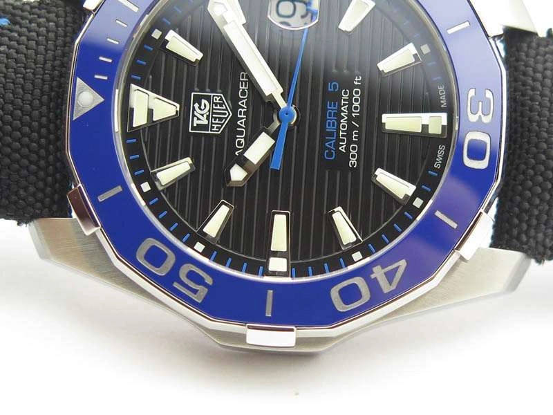 AquaRacer Calibre 5 SS Blue Ceramic Bezel V6F 1:1 Best Edition Black Dial On Black Nylon Strap A2824