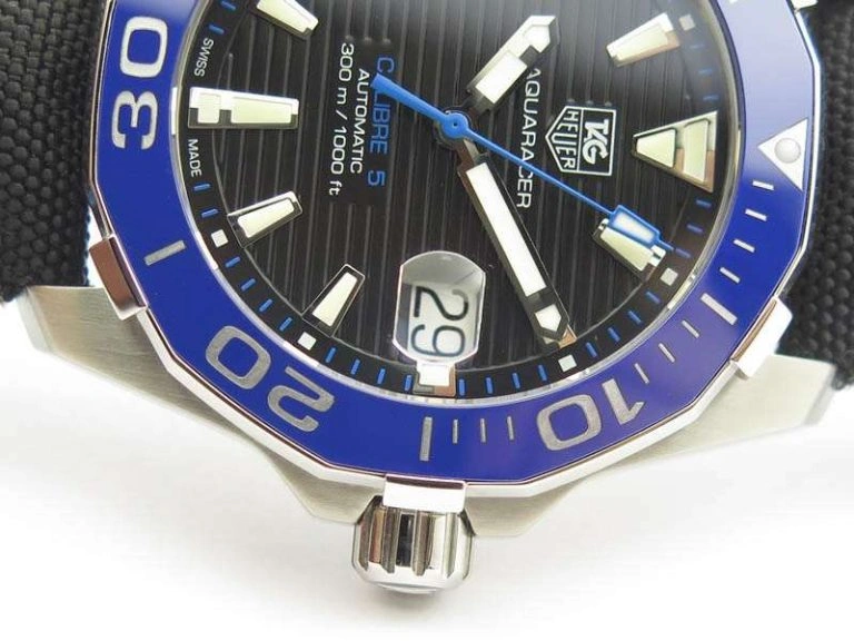 AquaRacer Calibre 5 SS Blue Ceramic Bezel V6F 1:1 Best Edition Black Dial On Black Nylon Strap A2824