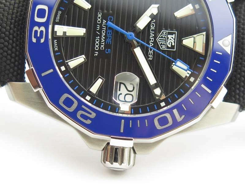 AquaRacer Calibre 5 SS Blue Ceramic Bezel V6F 1:1 Best Edition Black Dial On Black Nylon Strap A2824