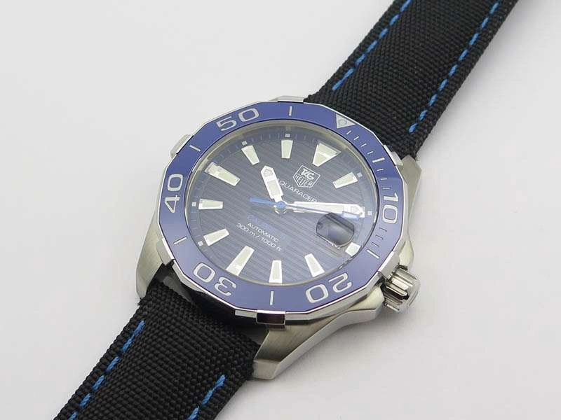AquaRacer Calibre 5 SS Blue Ceramic Bezel V6F 1:1 Best Edition Black Dial On Black Nylon Strap A2824