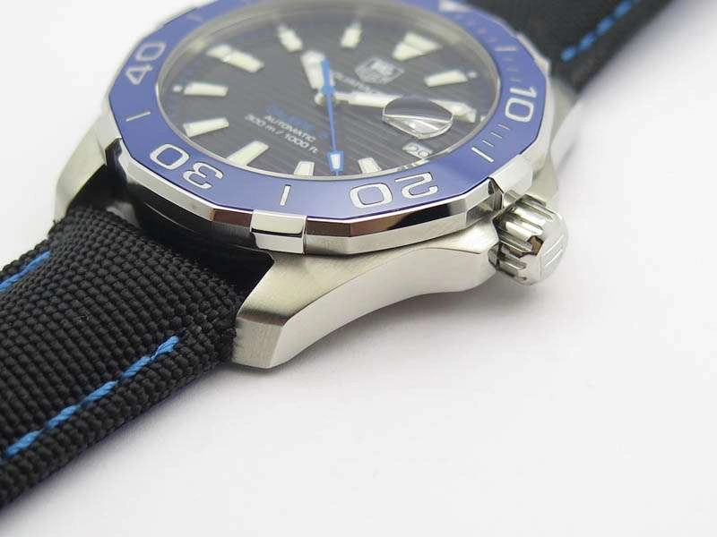 AquaRacer Calibre 5 SS Blue Ceramic Bezel V6F 1:1 Best Edition Black Dial On Black Nylon Strap A2824