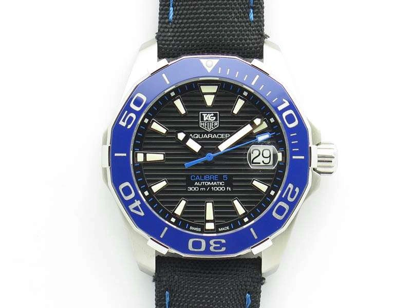 AquaRacer Calibre 5 SS Blue Ceramic Bezel V6F 1:1 Best Edition Black Dial On Black Nylon Strap A2824