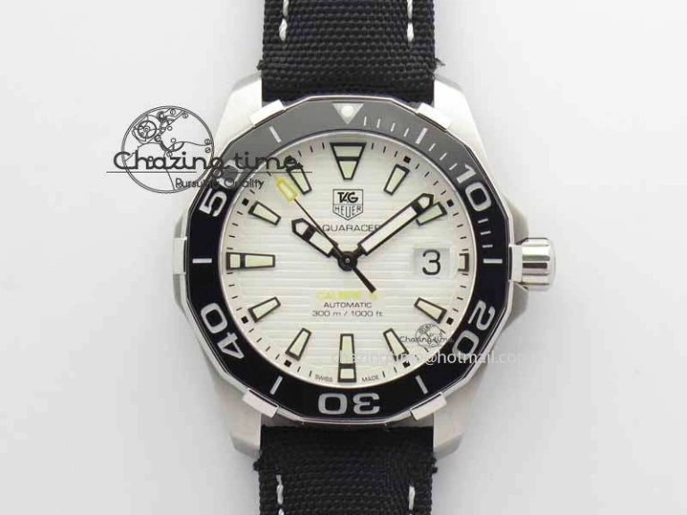 AquaRacer Calibre 5 SS V6F 1:1 Best Edition White Textured Dial On Black Nylon Strap A2824