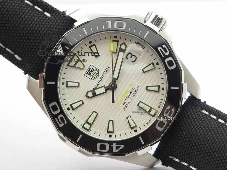 AquaRacer Calibre 5 SS V6F 1:1 Best Edition White Textured Dial On Black Nylon Strap A2824