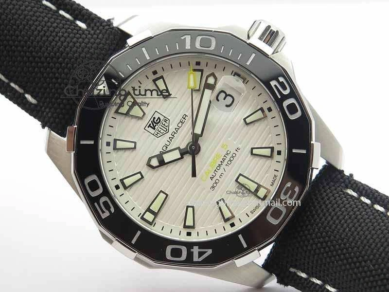 AquaRacer Calibre 5 SS V6F 1:1 Best Edition White Textured Dial On Black Nylon Strap A2824