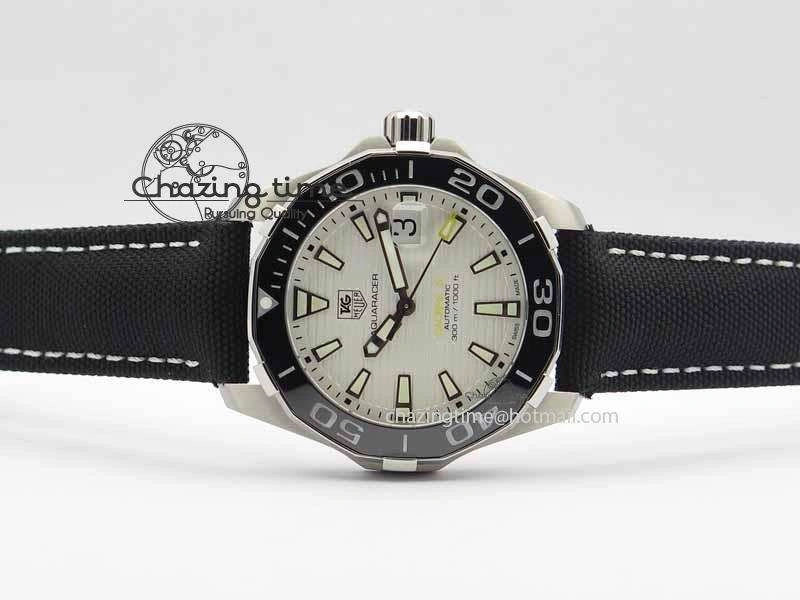 AquaRacer Calibre 5 SS V6F 1:1 Best Edition White Textured Dial On Black Nylon Strap A2824