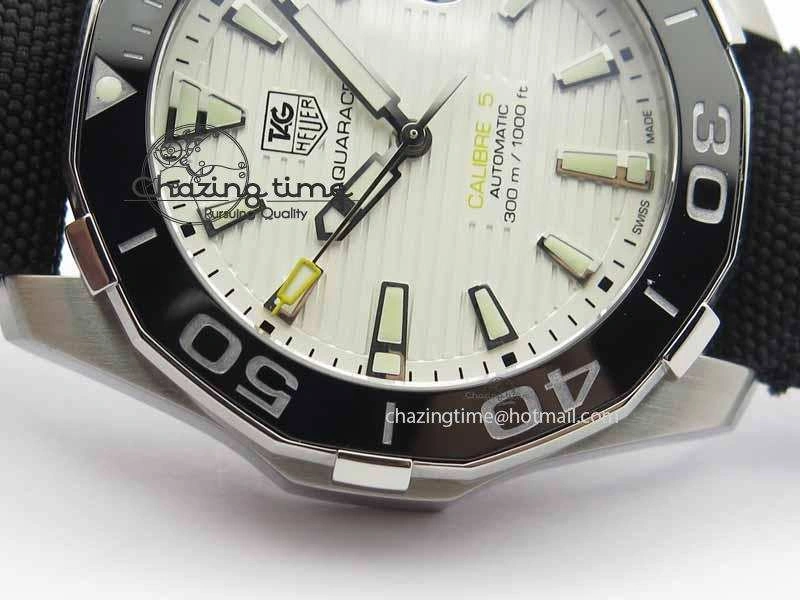 AquaRacer Calibre 5 SS V6F 1:1 Best Edition White Textured Dial On Black Nylon Strap A2824