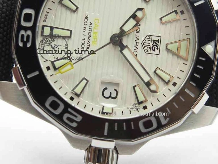 AquaRacer Calibre 5 SS V6F 1:1 Best Edition White Textured Dial On Black Nylon Strap A2824