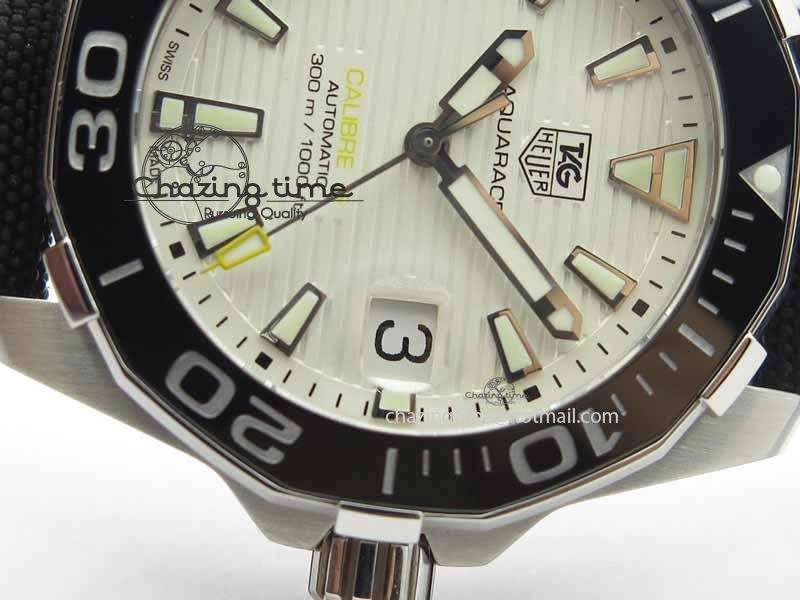AquaRacer Calibre 5 SS V6F 1:1 Best Edition White Textured Dial On Black Nylon Strap A2824