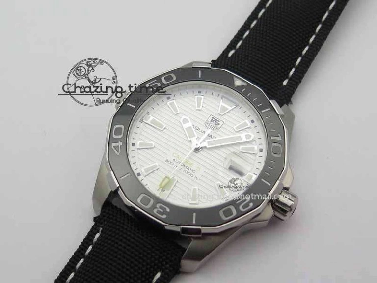 AquaRacer Calibre 5 SS V6F 1:1 Best Edition White Textured Dial On Black Nylon Strap A2824