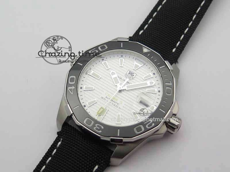 AquaRacer Calibre 5 SS V6F 1:1 Best Edition White Textured Dial On Black Nylon Strap A2824