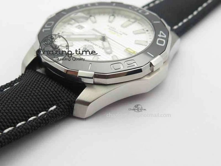 AquaRacer Calibre 5 SS V6F 1:1 Best Edition White Textured Dial On Black Nylon Strap A2824