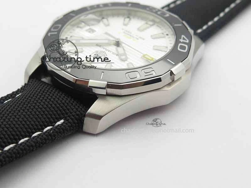AquaRacer Calibre 5 SS V6F 1:1 Best Edition White Textured Dial On Black Nylon Strap A2824