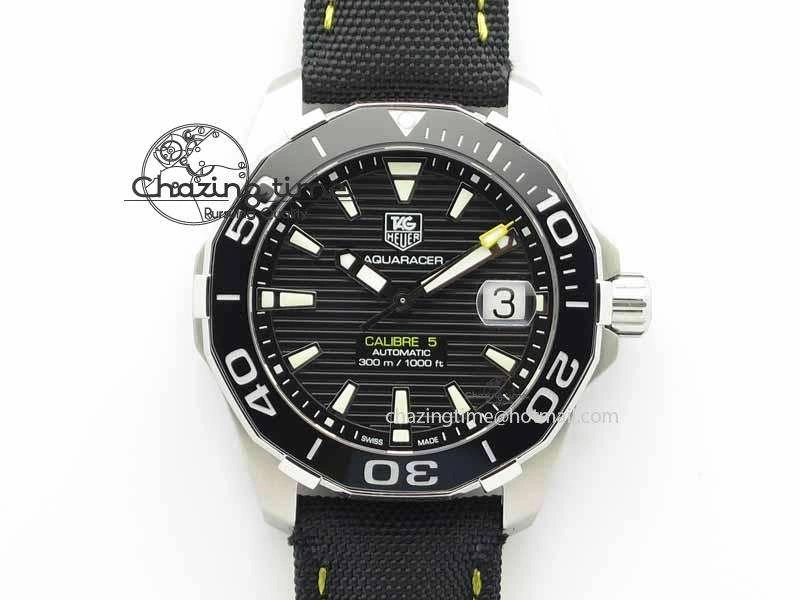 AquaRacer Calibre 5 SS V6F Best Edition Black Dial Ceramic Bezel On Nylon Strap A2824