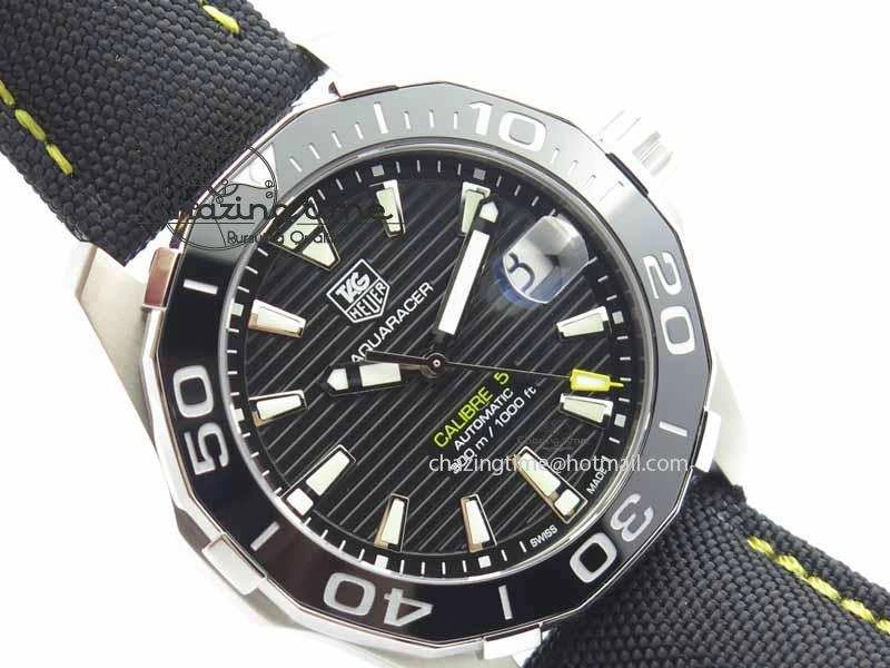 AquaRacer Calibre 5 SS V6F Best Edition Black Dial Ceramic Bezel On Nylon Strap A2824