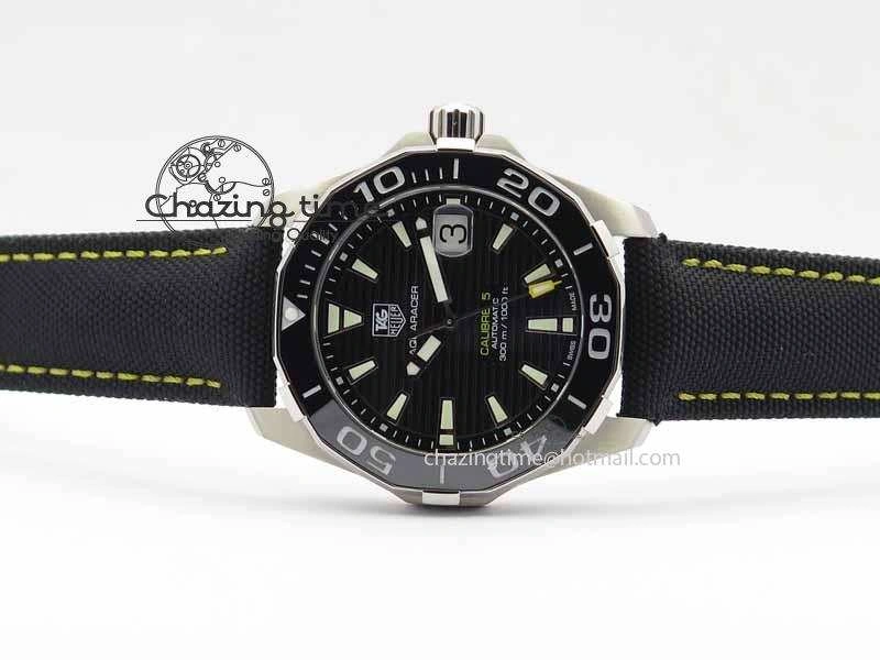 AquaRacer Calibre 5 SS V6F Best Edition Black Dial Ceramic Bezel On Nylon Strap A2824