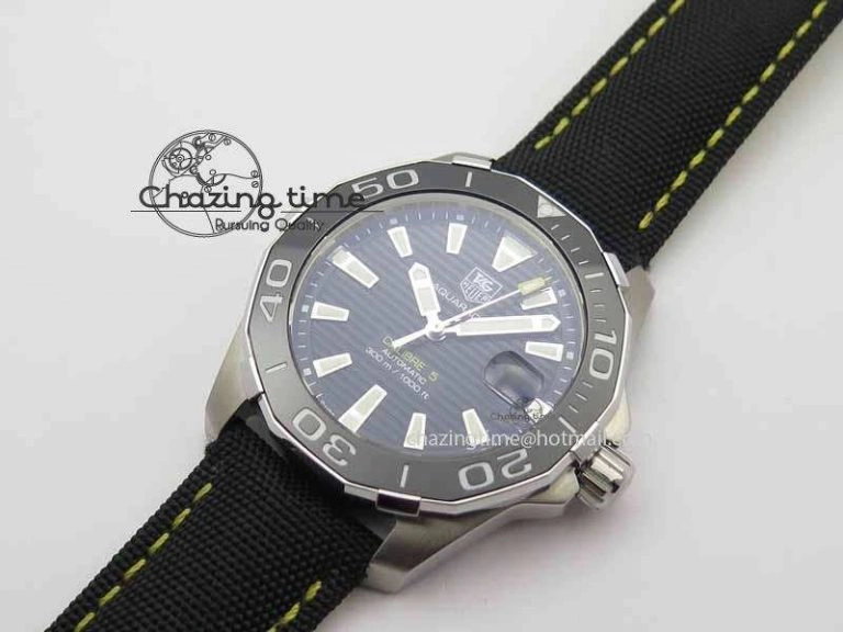 AquaRacer Calibre 5 SS V6F Best Edition Black Dial Ceramic Bezel On Nylon Strap A2824