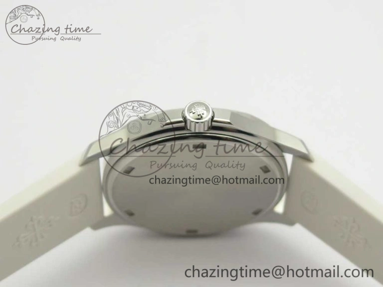 Aquanaut 5067A SS Bezel JJF 1:1 Best Edition White Textured Dial on White Rubber Strap AE23
