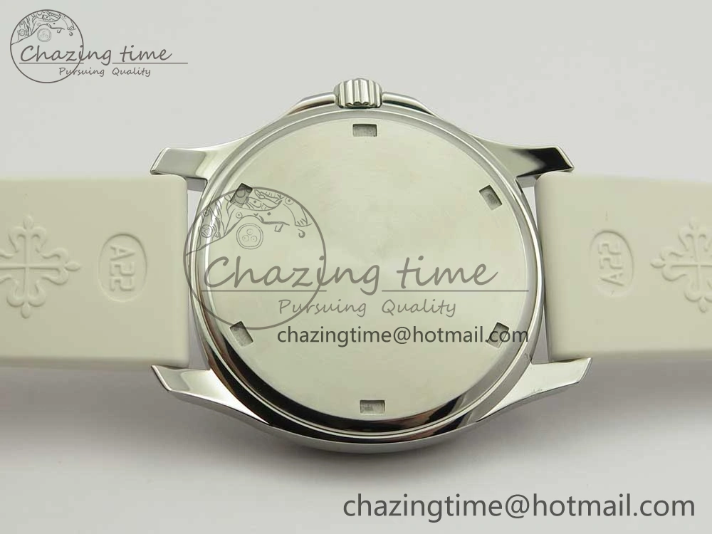 Aquanaut 5067A SS Bezel JJF 1:1 Best Edition White Textured Dial on White Rubber Strap AE23