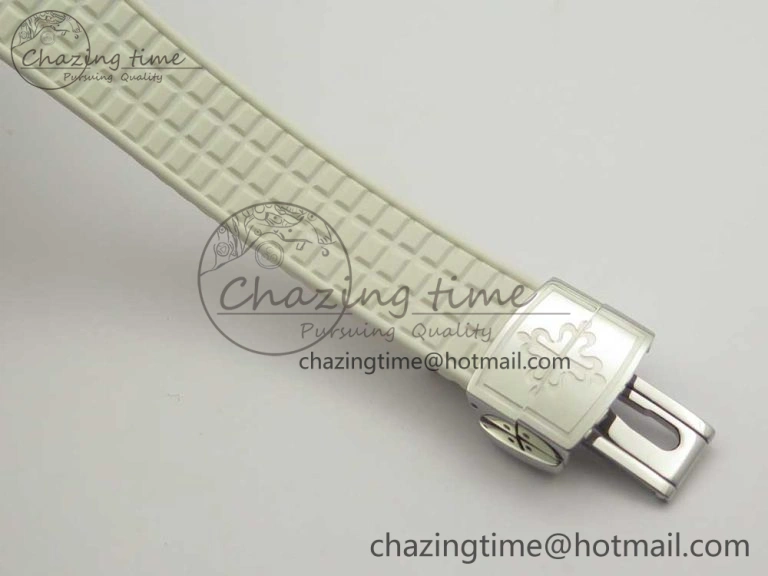 Aquanaut 5067A SS Bezel JJF 1:1 Best Edition White Textured Dial on White Rubber Strap AE23