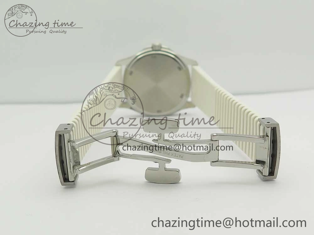 Aquanaut 5067A SS Bezel JJF 1:1 Best Edition White Textured Dial on White Rubber Strap AE23