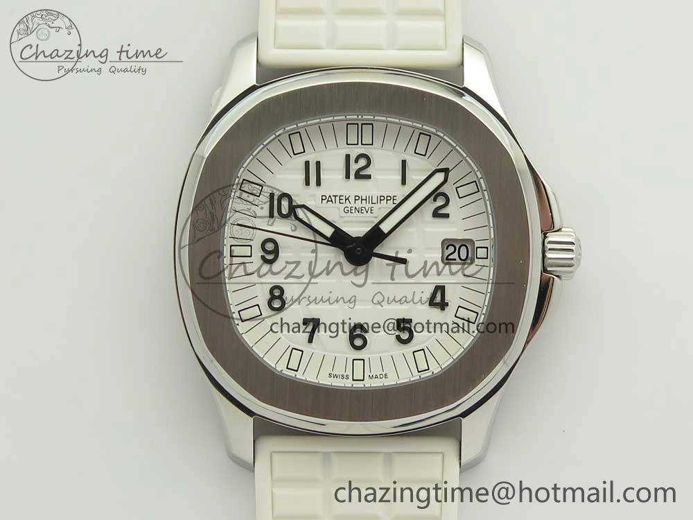 Aquanaut 5067A SS Bezel JJF 1:1 Best Edition White Textured Dial on White Rubber Strap AE23