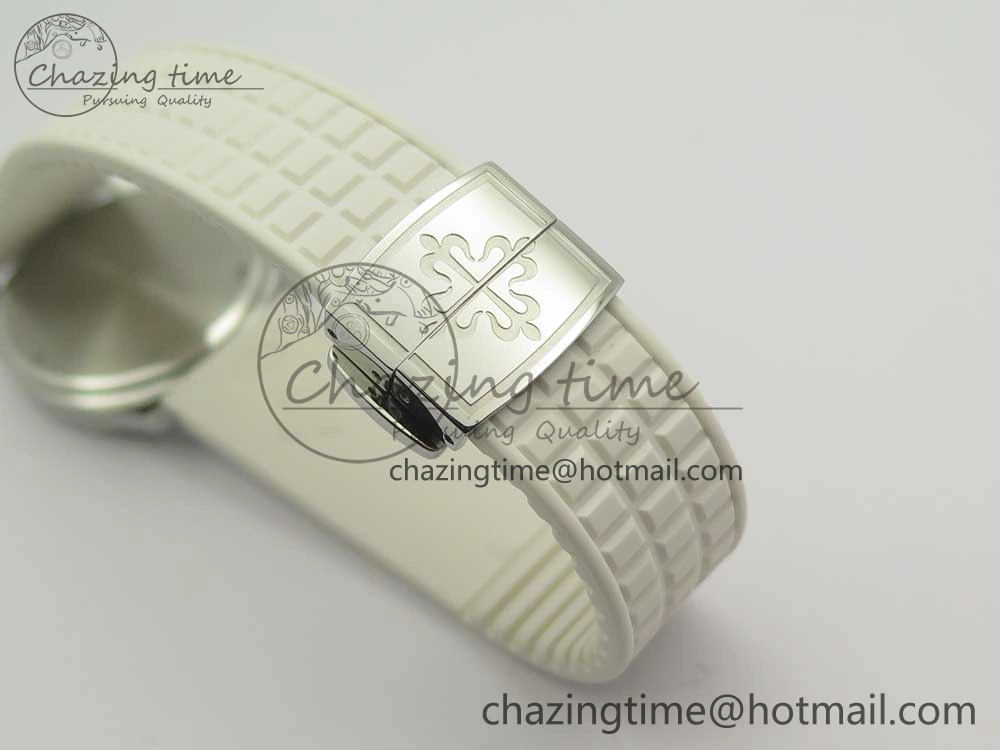 Aquanaut 5067A SS Bezel JJF 1:1 Best Edition White Textured Dial on White Rubber Strap AE23