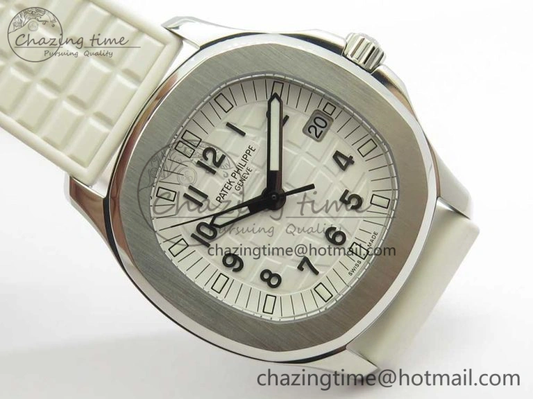 Aquanaut 5067A SS Bezel JJF 1:1 Best Edition White Textured Dial on White Rubber Strap AE23