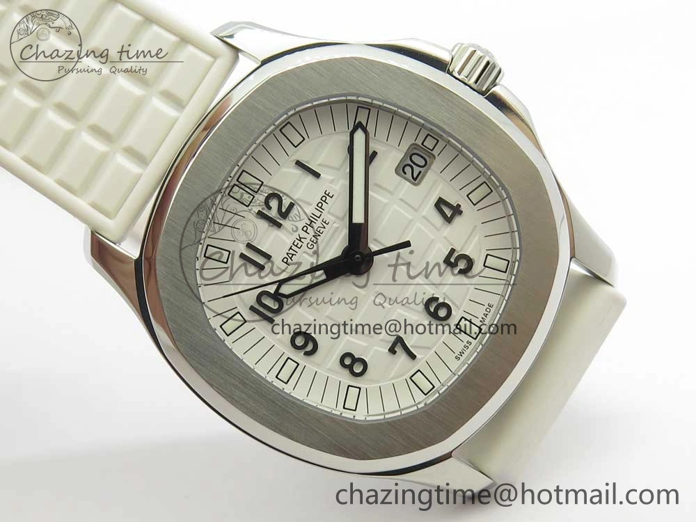 Aquanaut 5067A SS Bezel JJF 1:1 Best Edition White Textured Dial on White Rubber Strap AE23
