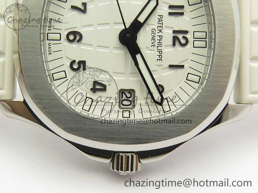 Aquanaut 5067A SS Bezel JJF 1:1 Best Edition White Textured Dial on White Rubber Strap AE23