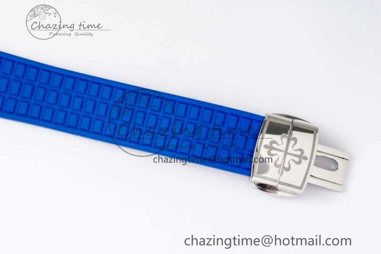 Aquanaut 5067A SS PPF 1:1 Best Edition Blue Textured Dial Red Hand on Blue Rubber Strap RONDA Quartz