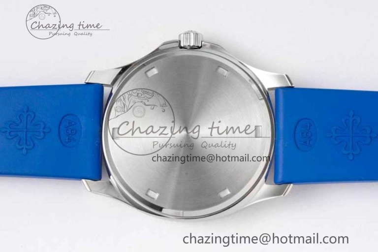 Aquanaut 5067A SS PPF 1:1 Best Edition Blue Textured Dial Red Hand on Blue Rubber Strap RONDA Quartz