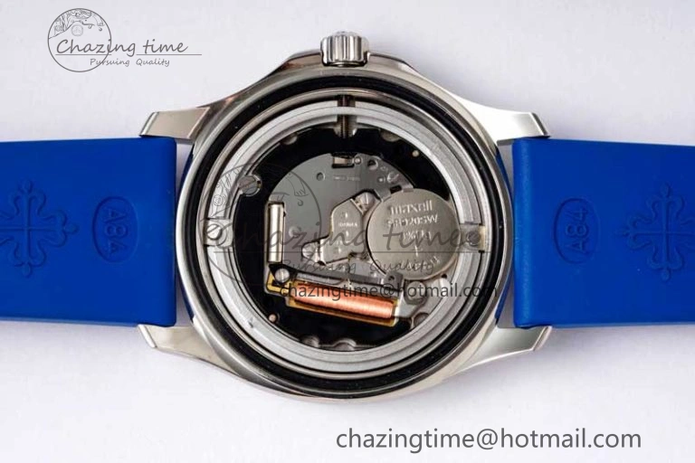 Aquanaut 5067A SS PPF 1:1 Best Edition Blue Textured Dial Red Hand on Blue Rubber Strap RONDA Quartz